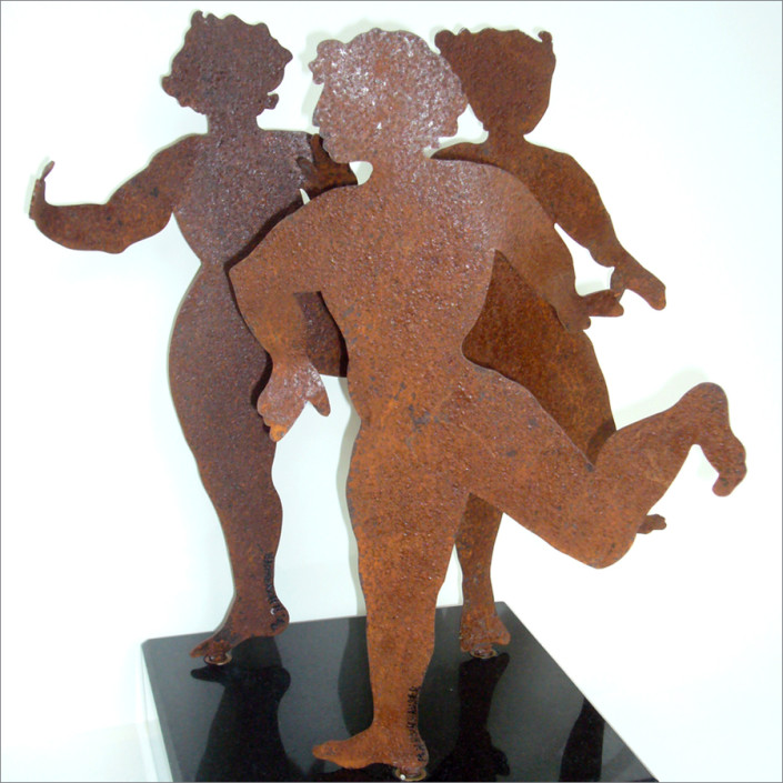 Hochhauser | "S178 Dancing Girls One" | Rusted metal rotating figures on marble base | 22 x 25 x 25 in.