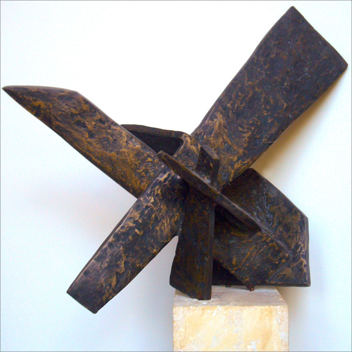 Hochhauser | “S182 Ascending” | Textured bronze patina on stone base | 19 x14 x 8 in | 19 x 14 x 8 in.
