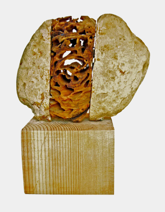 Hochhauser | "S10541 Split Rock" | rock and metal on wood base | approx 18 x 12 in.